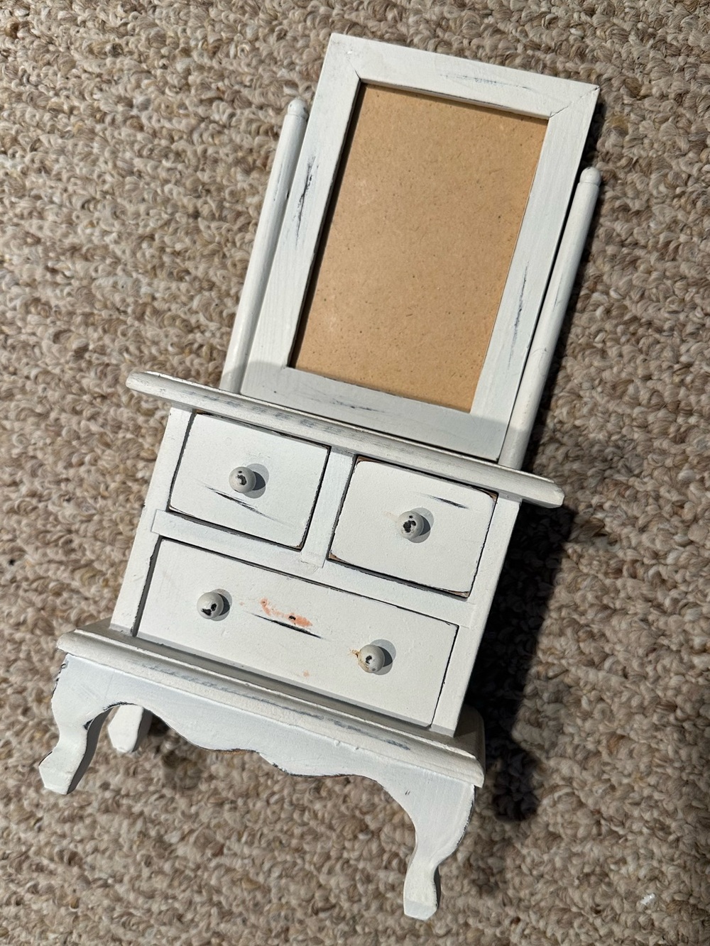 White Wooden Vanity “Dollhouse Style”Jewelry Box with Frame